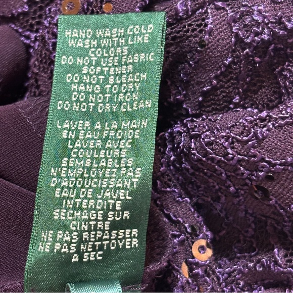 Lauren Ralph Lauren Dark Purple Lace Sequin Cowl-Neck Sheath Dress Sz 8 - Picture 13 of 15